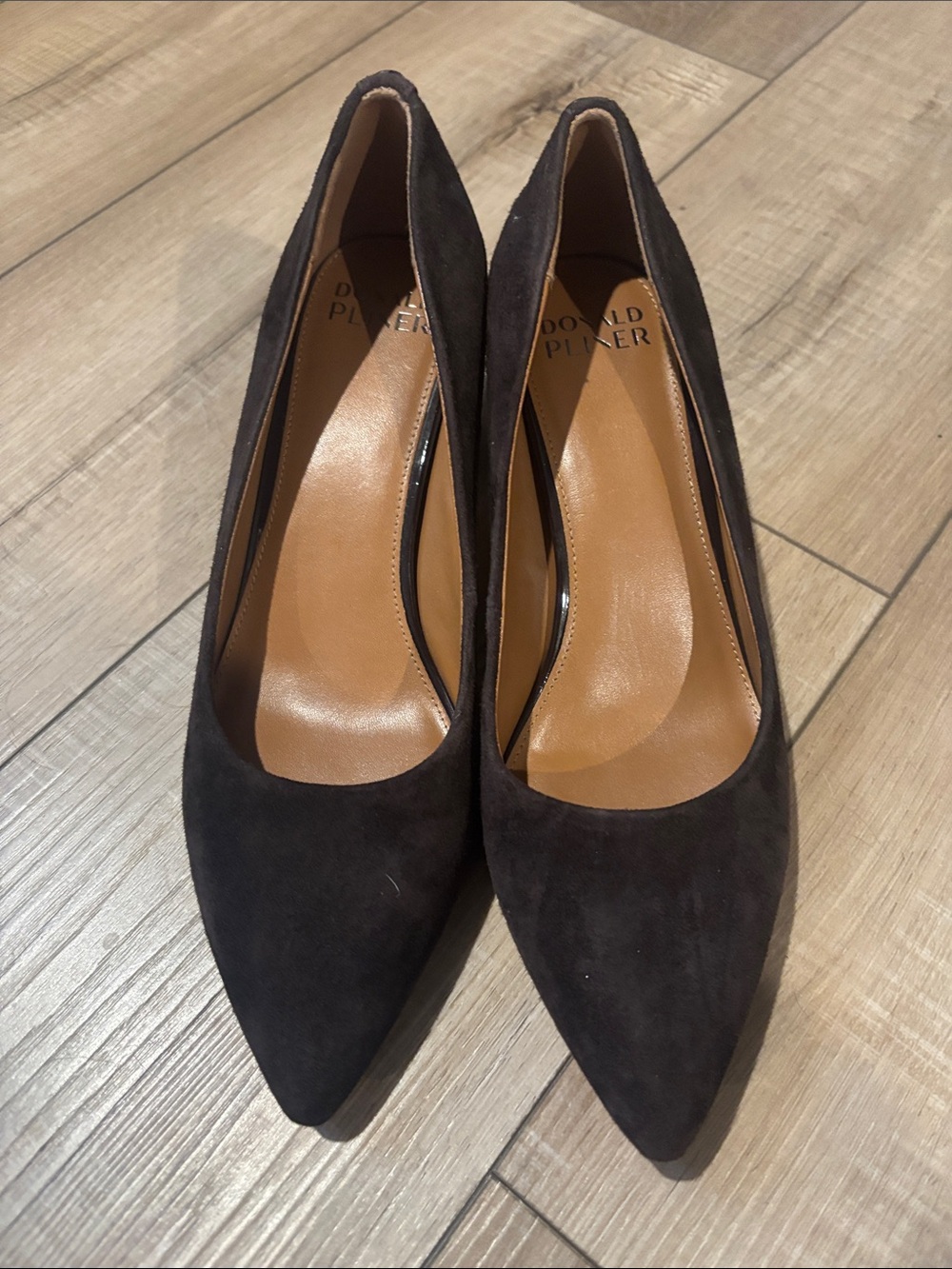 Donald J. Pliner chocolate brown Suede Pointed-Toe Pumps